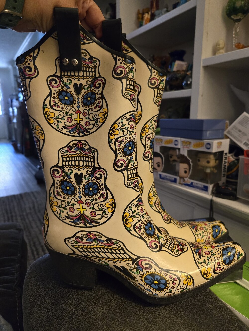 Blazin Roxx Sugar Skull Printed Women's Rubber Western Boots - White Multi, 8